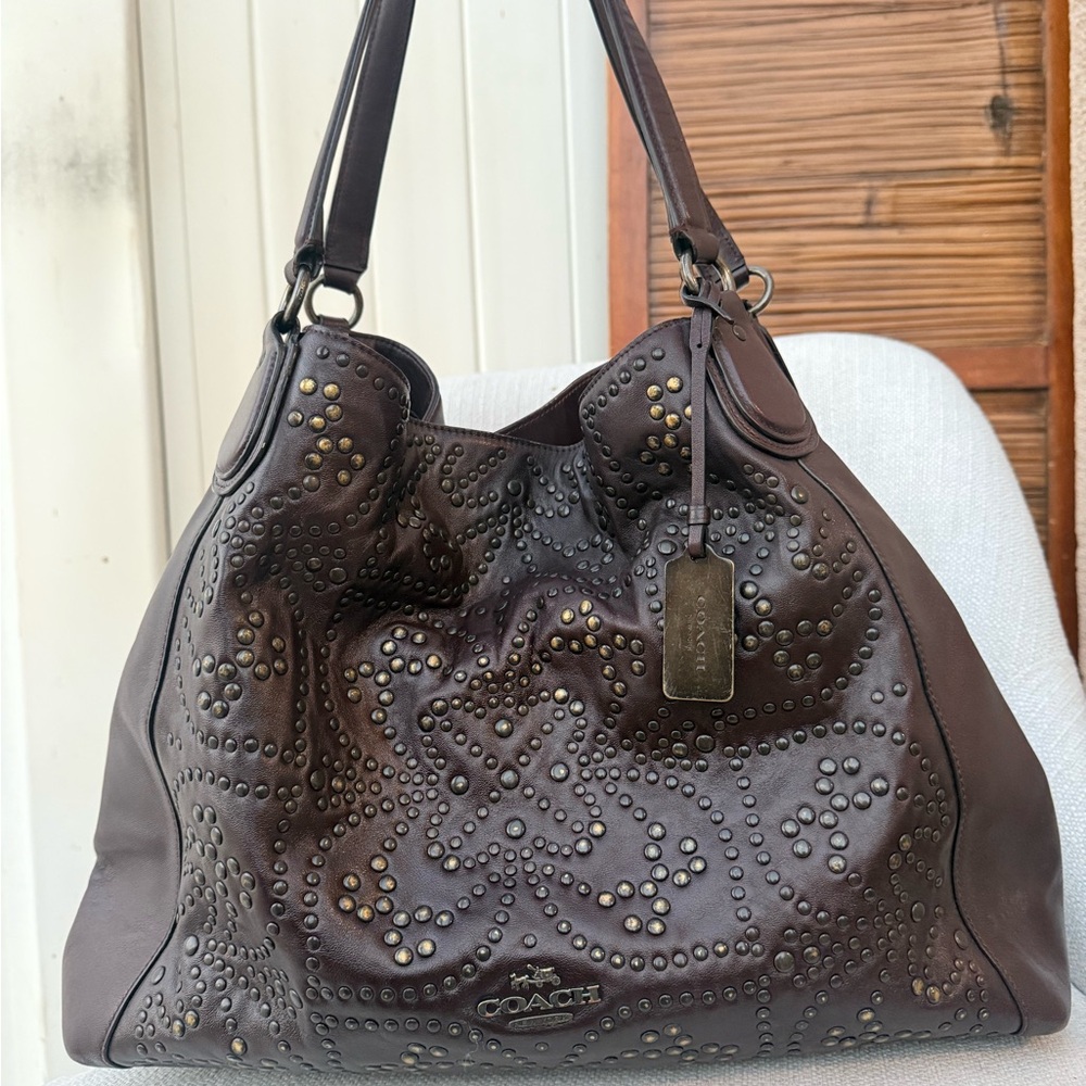 Coach Dark Brown Studded Hobo Bag